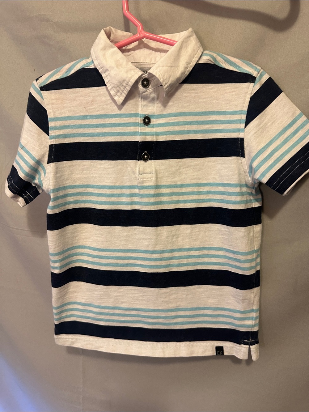 Calvin Klein Navy, Light Blue & White Striped Polo